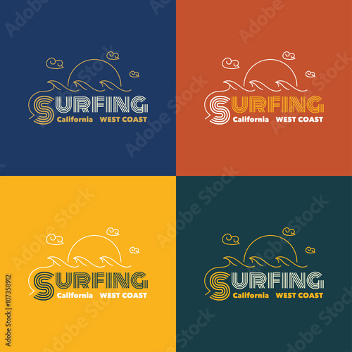 Vector illustration on the theme of surfing in California.