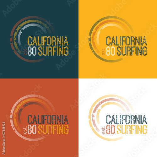 Vector illustration on the theme of surfing in California.