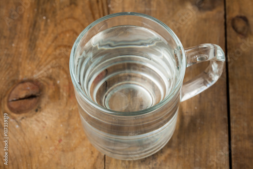 glass of water on wood background