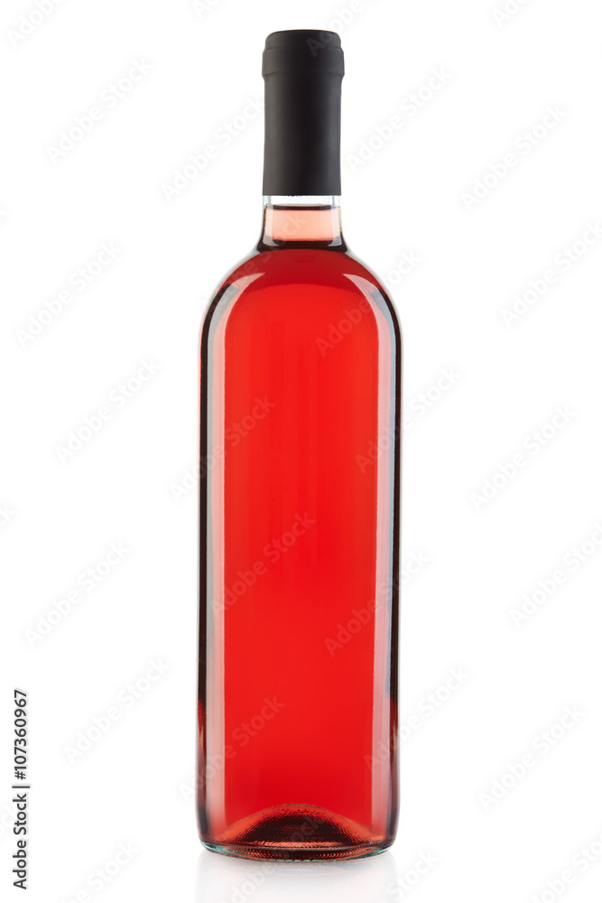 Rose wine bottle isolated on white, clipping path included