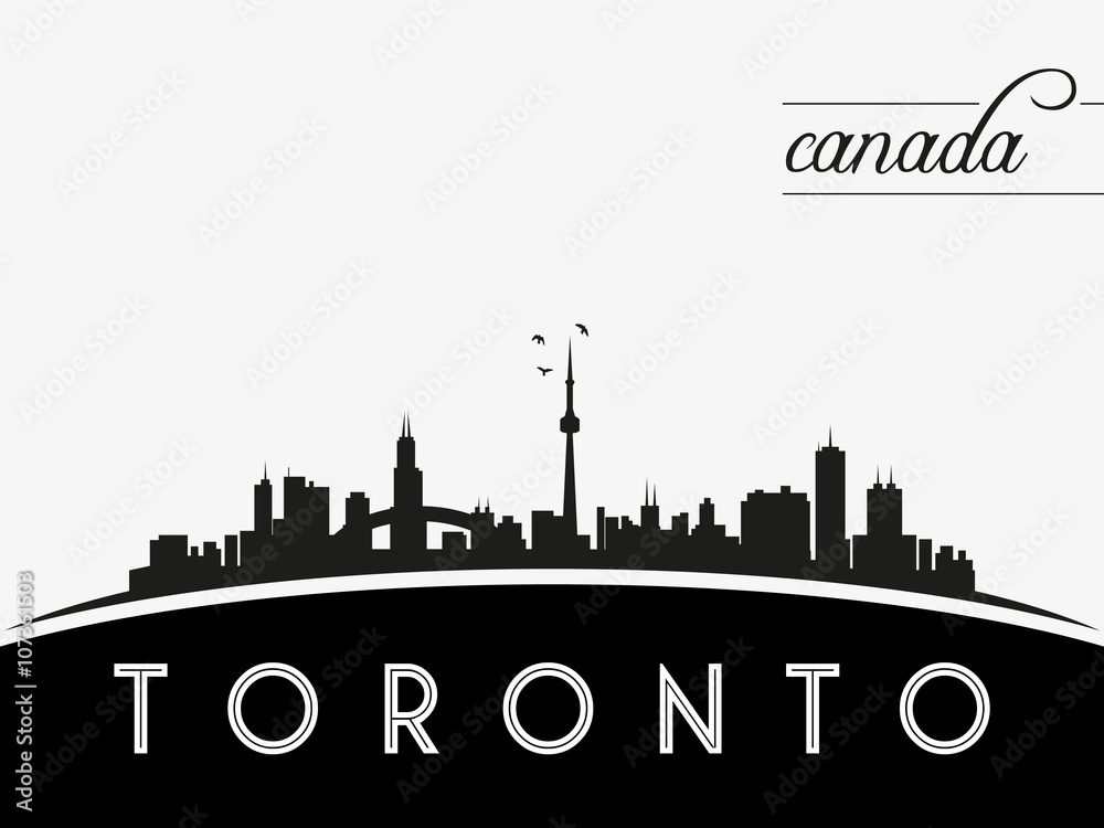Toronto Canada skyline silhouette, black and white design, vector illustration