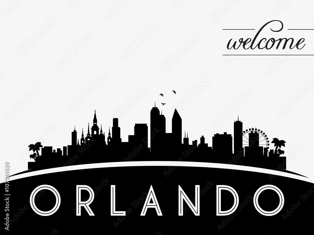 Orlando USA skyline silhouette, black and white design, vector illustration