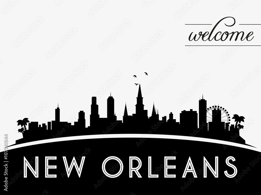 New Orleans USA skyline silhouette, black and white design, vector illustration