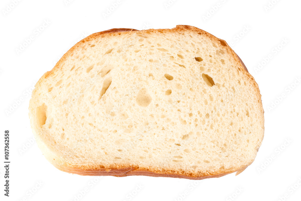 A slice of bread on a white background.