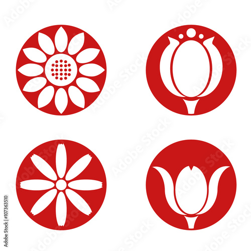 Sunflower, Daisy and Tulip vector icons isolated on white background
