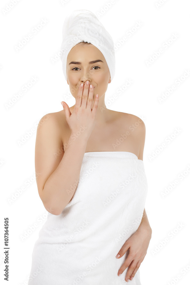 Spa woman. Beautiful Young Woman After Bath. Perfect Skin, isola Spa woman. Beautiful Young Woman After Bath. Perfect Skin, isola