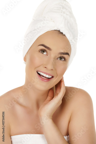 Portrait of a bared beautiful woman getting ready for the spa tr