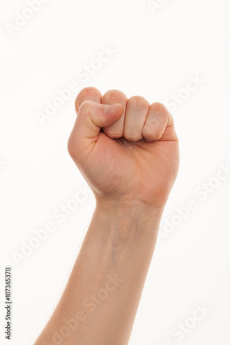 Man hand sign fist isolated on white background