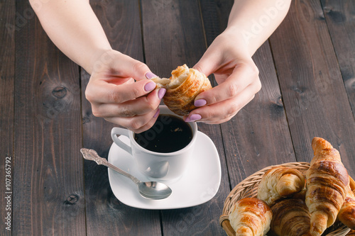 delicious coffee with croissant