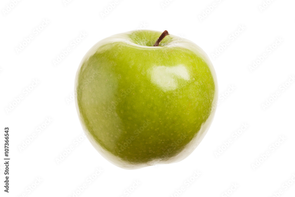 Single a green fresh apple. Isolated on white background. Close-
