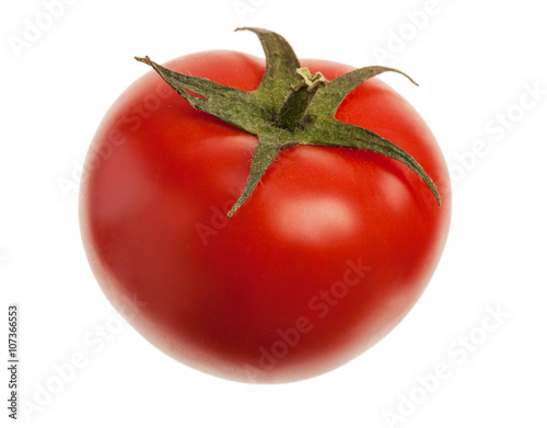 Single a red fresh tomato. Isolated on white background. Close-u