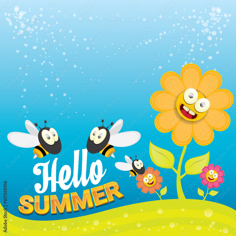 vector cartoon summer landscape with Honey bees vector cartoon summer landscape with Honey bees