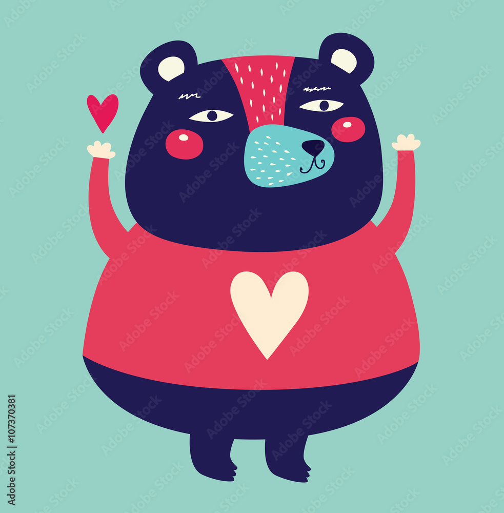 Obraz premium Vector illustration with adorable bear