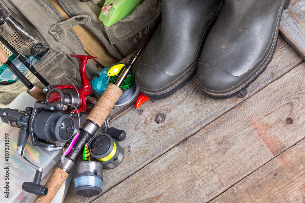 fishing tackles with fishing vest and boots fishing tackles with fishing vest and boots