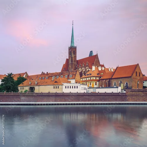 Naklejka na ścianę Wyspa Wrocławska Tumski żywy zachód słońca