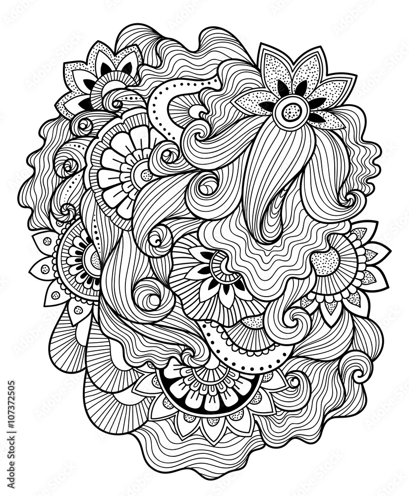 Fototapeta premium Zen-doodle or Zen-tangle floral pattern. Mehndi style