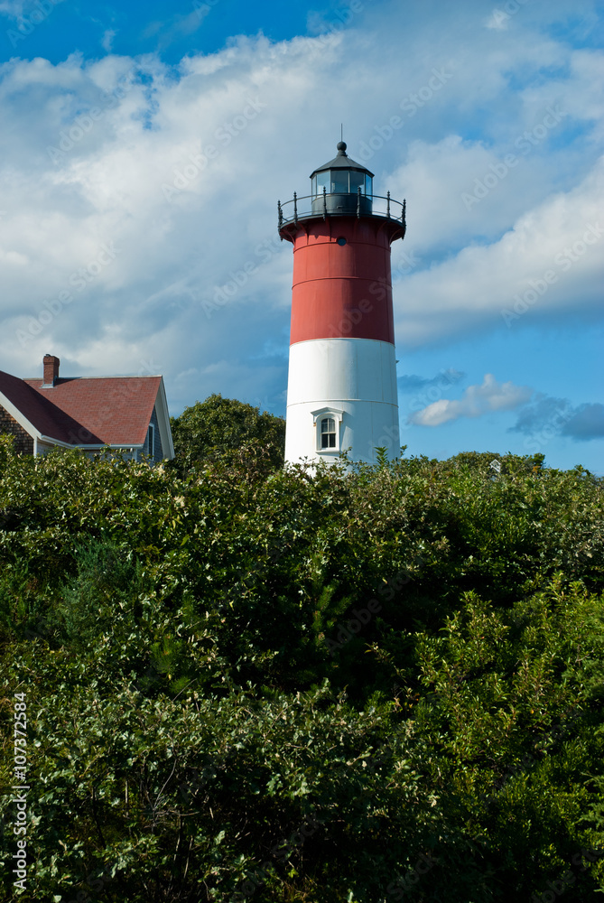 Candy Cane Striped Nauset Lighthouse on Cape Cod Summer Day
