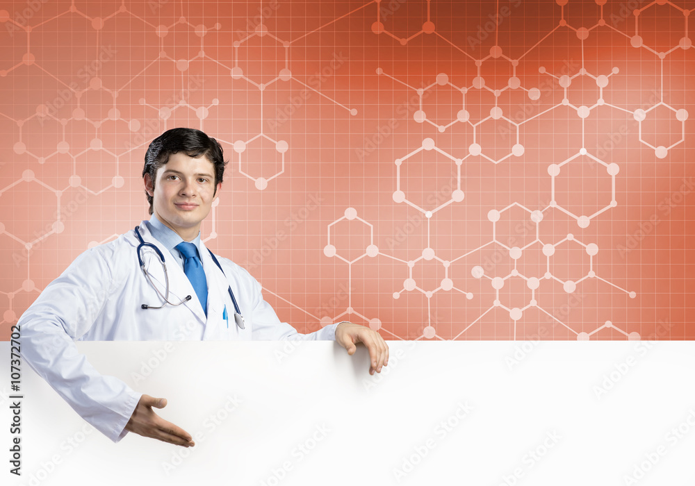 Doctor with banner Doctor with banner