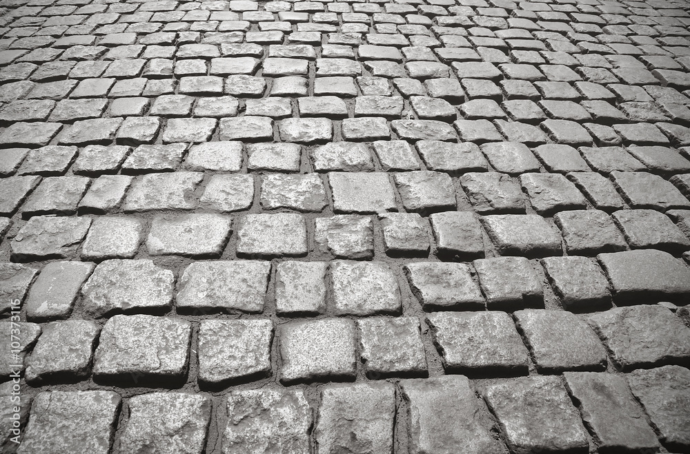 Stone road  - texture. Black and white photo