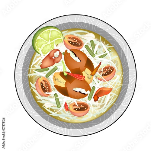 Plate of Green Papaya Salad with Shrimps