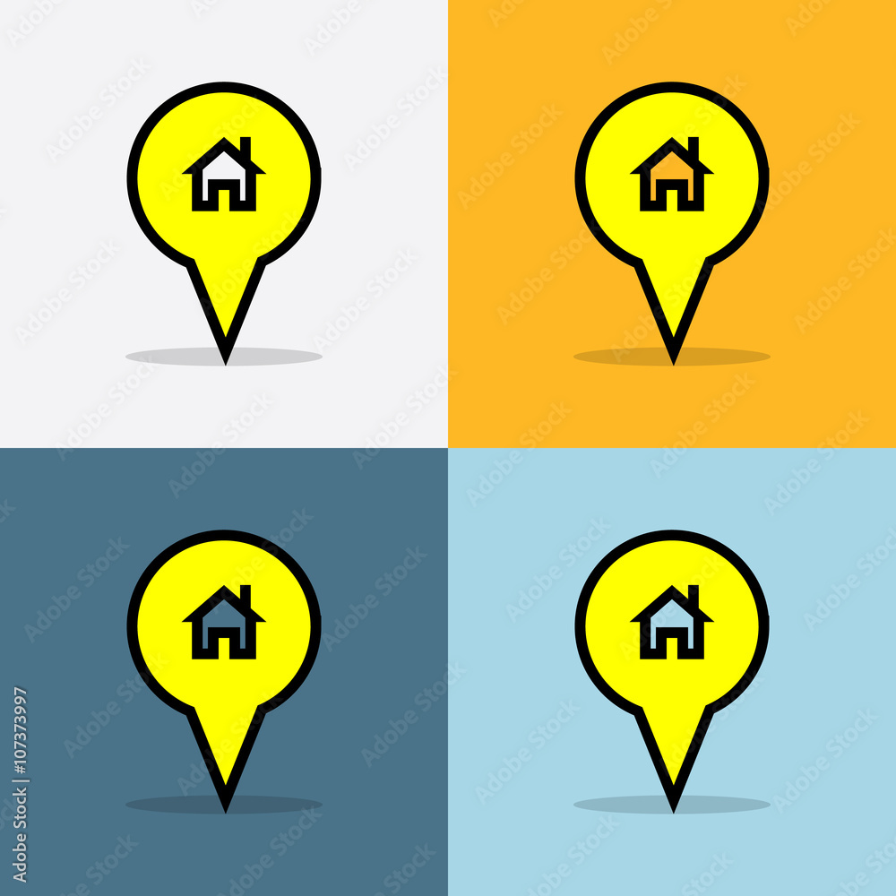 Map pointer with house icon set Vector EPS10.