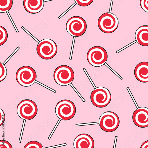 Vector candy lollipops pattern seamless. Red lollipop background. Sugar candy lollipops isolated.