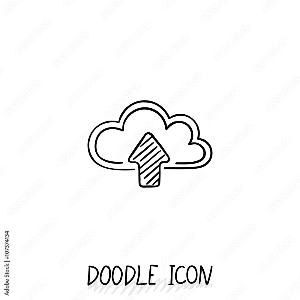 Doodle cloud icon. Online store, upload and download.