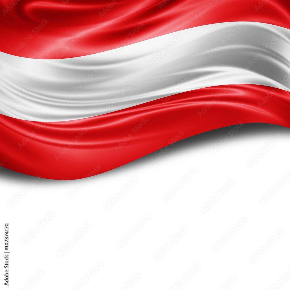 Obraz premium Austria flag of silk with copyspace for your text or images and White background