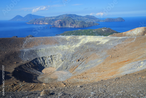 Gran Cratere and Aeolian Islands view, Vulcano Island, Aeolian Islands, north of Sicily, Mediterranean