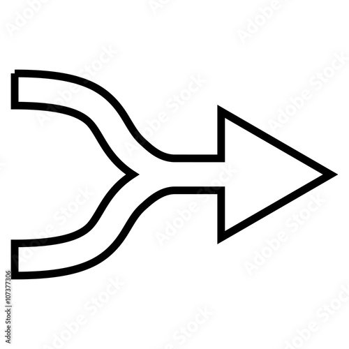 Merge Arrow Right vector icon. Style is contour icon symbol, black color, white background.