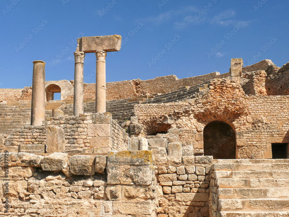 Dougga, Roman Ruins. Unesco World Heritage Site in Tunisia.