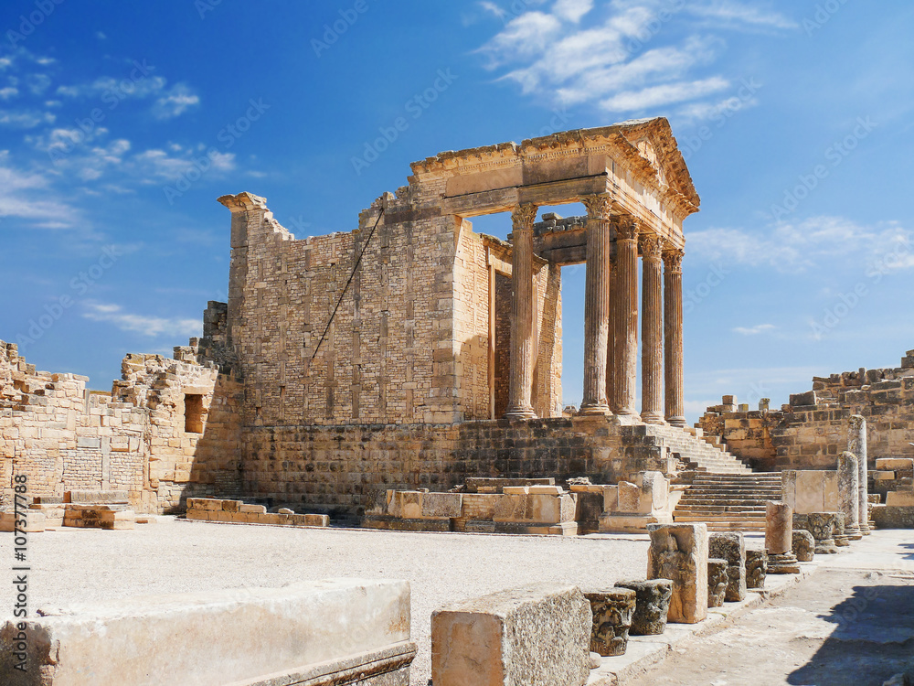 Dougga, Roman Ruins. Unesco World Heritage Site in Tunisia.