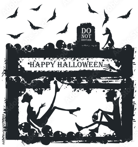 Halloween illustration with stylish silhouettes