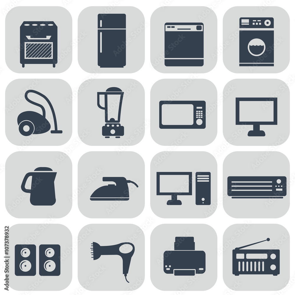 Set of household appliances flat thin line icons Set of household appliances flat thin line icons