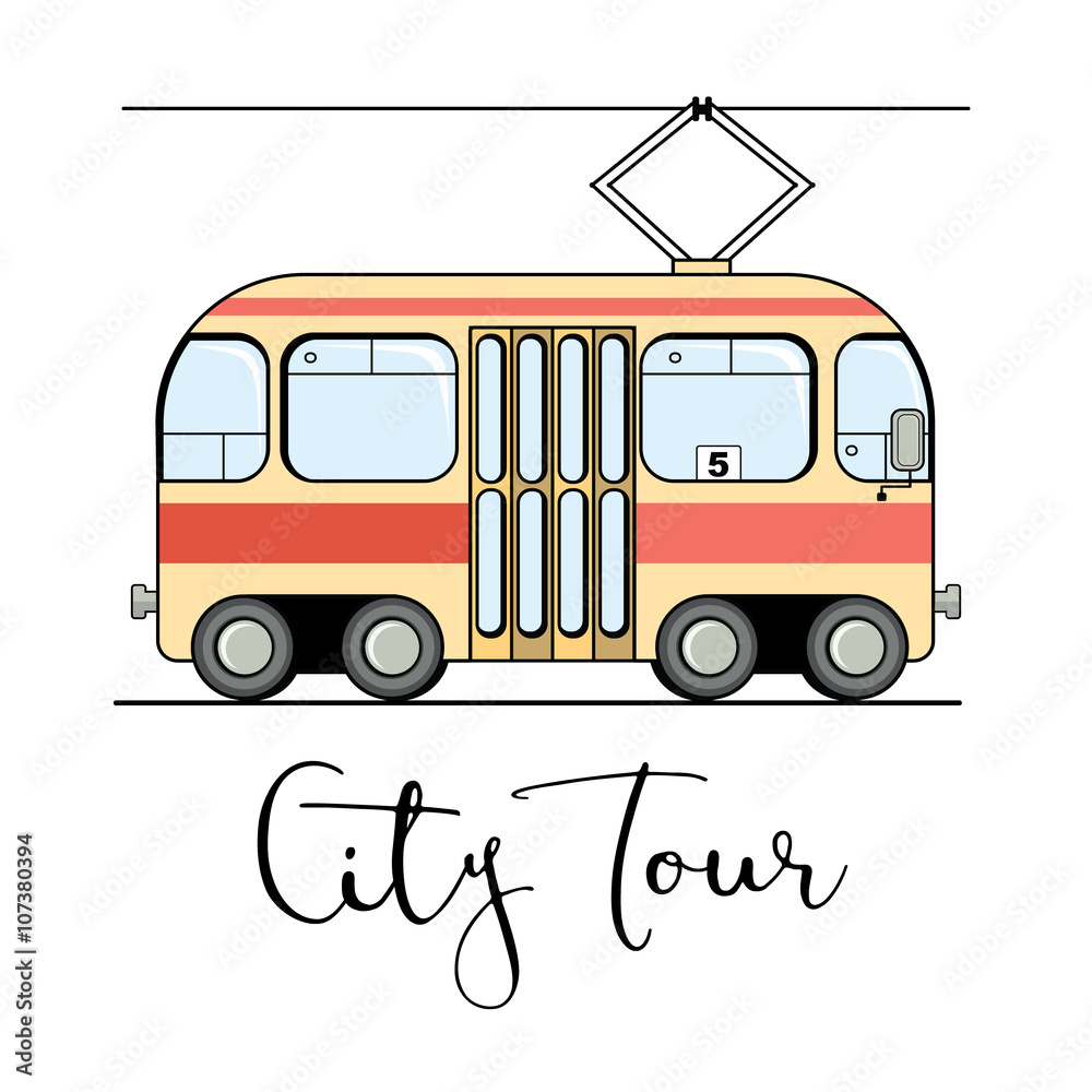 Cute cartoon style drawing of a tram isolated on white background.  Streetcar vector illustration Stock Vector | Adobe Stock