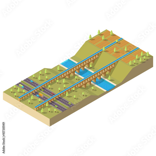 Isometric aqueduct over the river