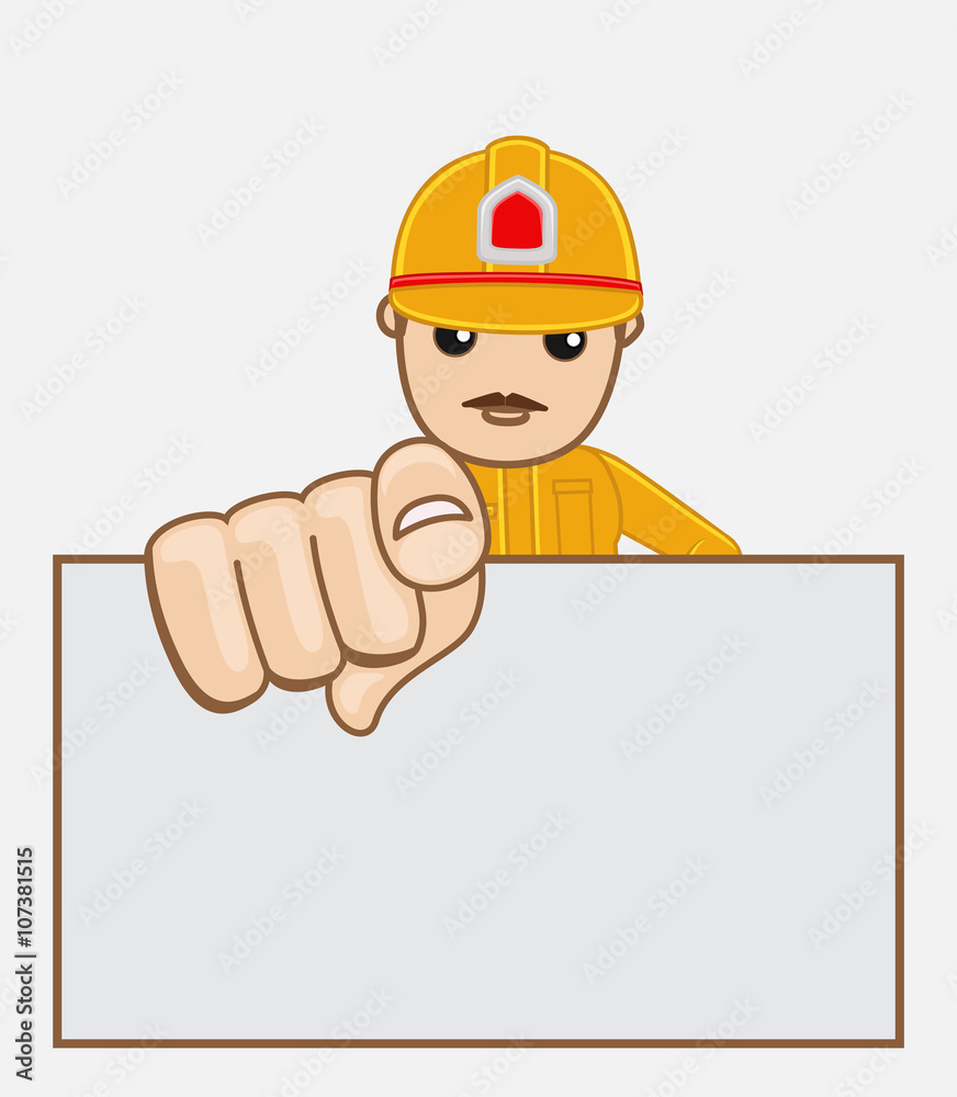 Firefighter Engineer with Blank Advertisement Board