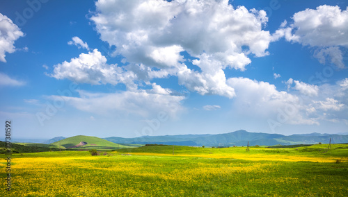  meadow, hills and blue sky