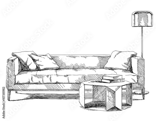 Modern interior hand drawing vector.