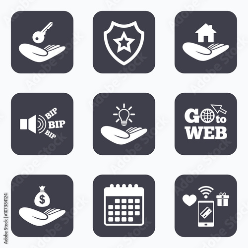 Helping hands icons. Protection and insurance.