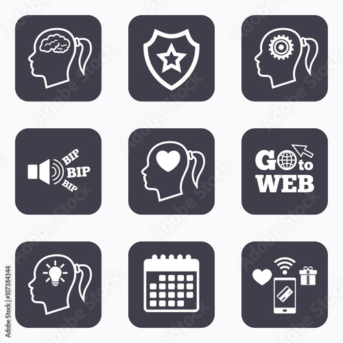 Head with brain icon.Female woman symbols.