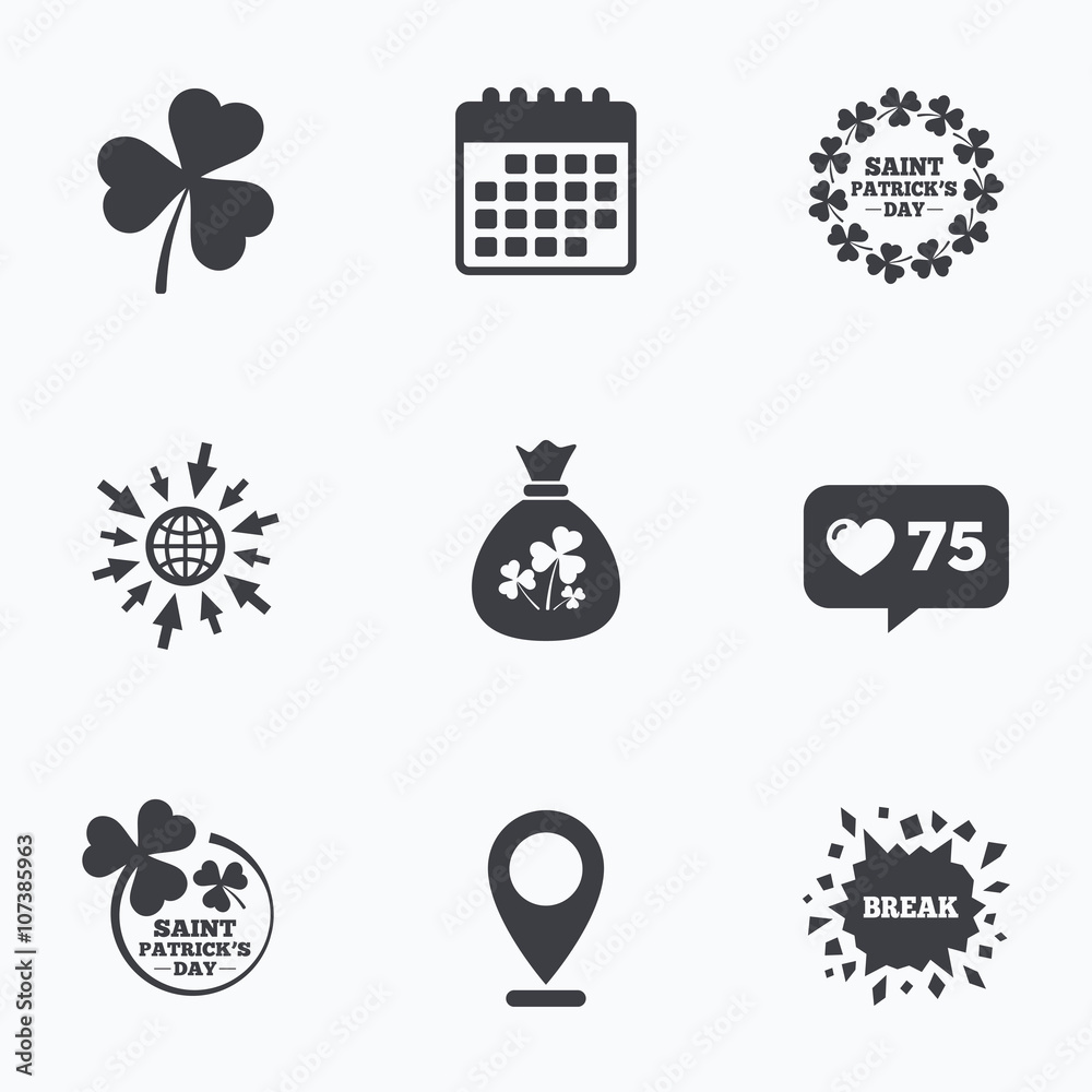 Saint Patrick day icons. Money bag with clover. Saint Patrick day icons. Money bag with clover.