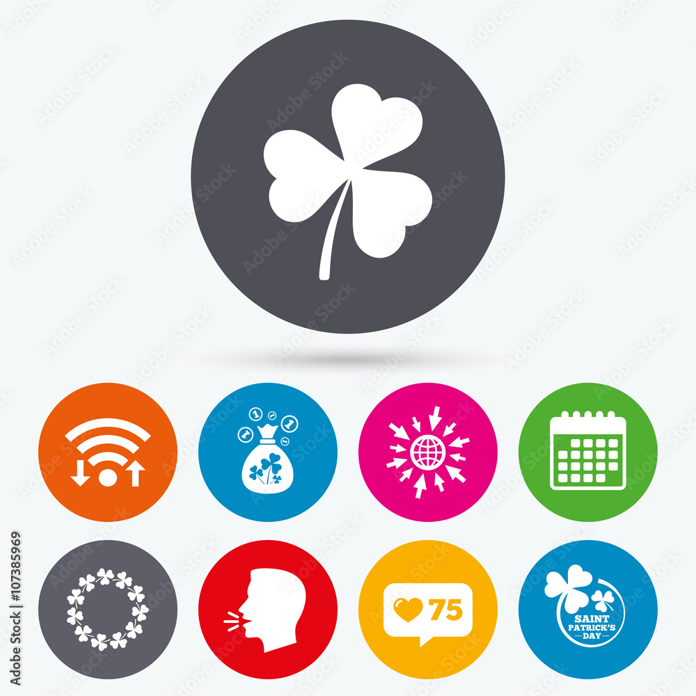 Saint Patrick day icons. Money bag with clover. Saint Patrick day icons. Money bag with clover.