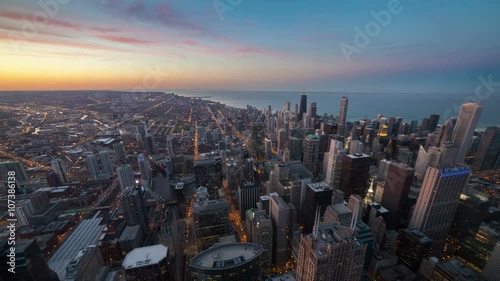 Aerial View of City Downtown twilight