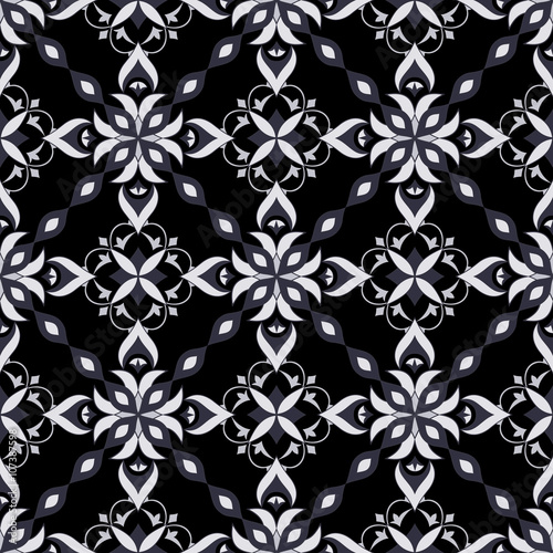 White decorative seamless texture on black.