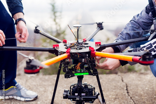 Preparing the drone for takeoff. photo