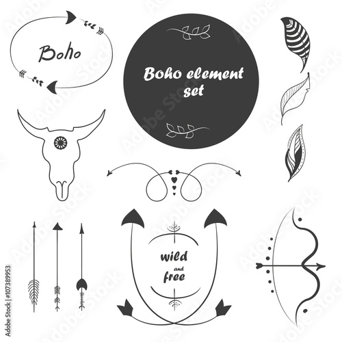 Set isolated design elements. Boho style.