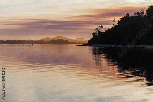 Magnificent vivid sunset, Snowy River Estuary, Marlo, Victoria, Australia.