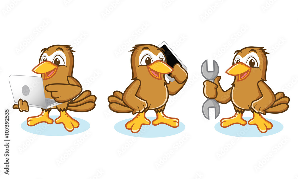 Naklejka premium Sparrow Mascot Vector with phone