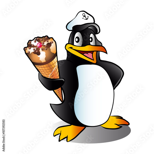 Cartoon penguin with ice cream